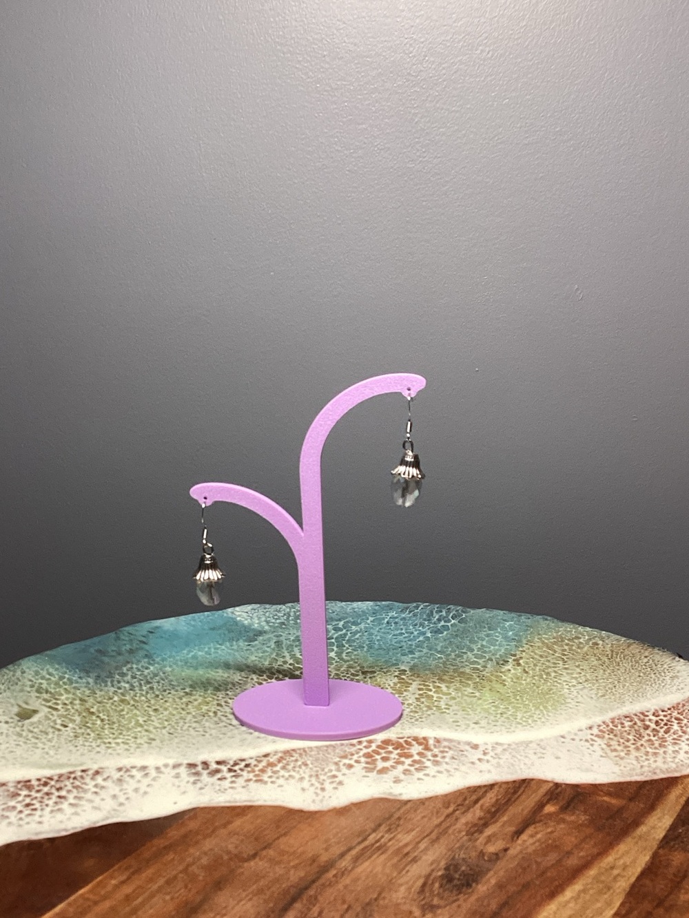 Silver Crystal Teardrop Dangle Earrings - Pink Display Included
